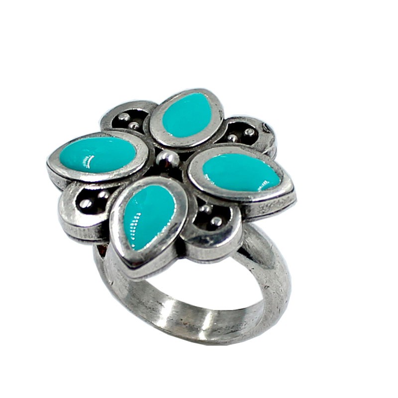 Bague Réglable à Pétales - Pierres Brillantes Noir Sur Métal Doré, Sans Nickel