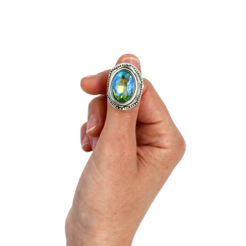 Adjustable ring with large crystal